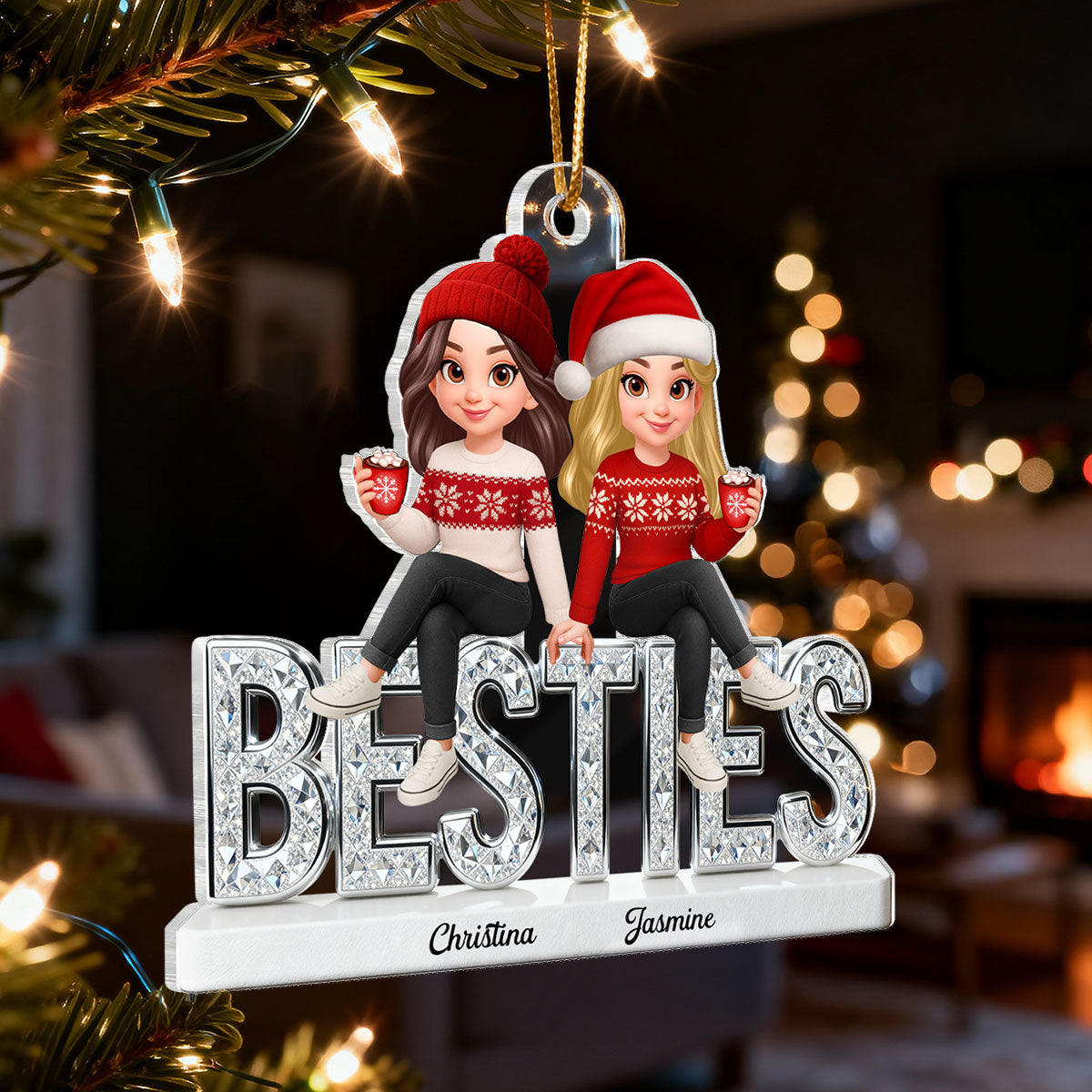 [BUY 2 GET 1 FREE] 3D Shinning Effect Besties Christmas - Personalized Acrylic Ornament - Gift For Best Friends