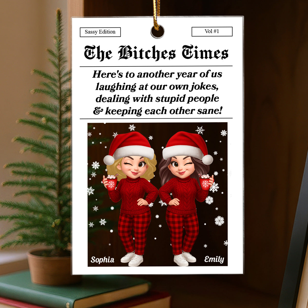 Funny Christmas Pretty Besties Magazine Edition - Personalized Acrylic Ornament - Gift For Best Friends