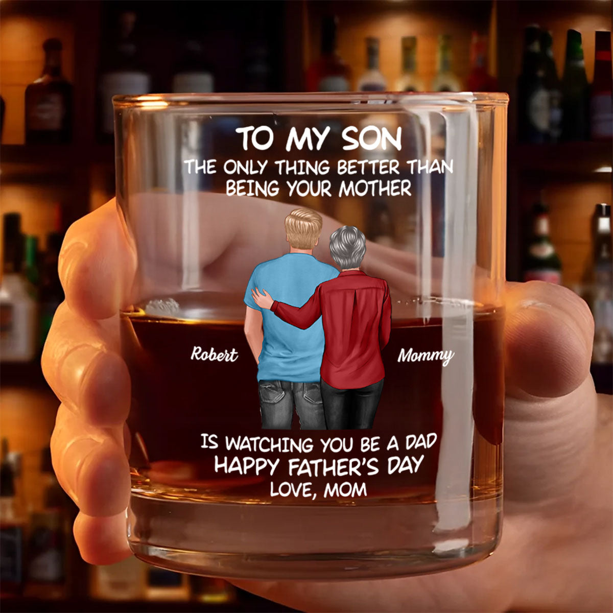 To My Son From Mom Dad Happy Father's Day Personalized Whiskey Glass| Heartfelt Father's Day Gift For Son