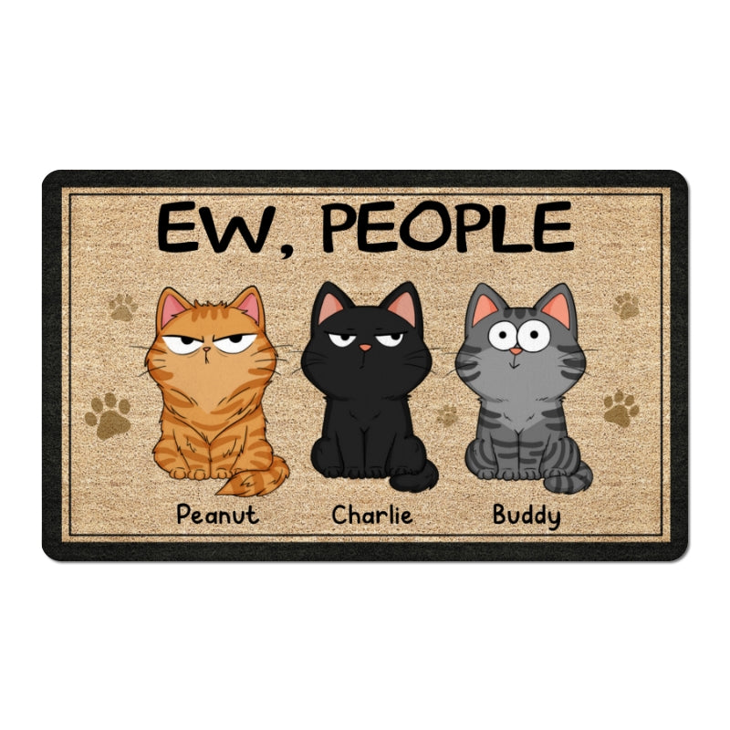Ew People Funny Fluffy Cat Expression Gift For Cat Lover Personalized Doormat