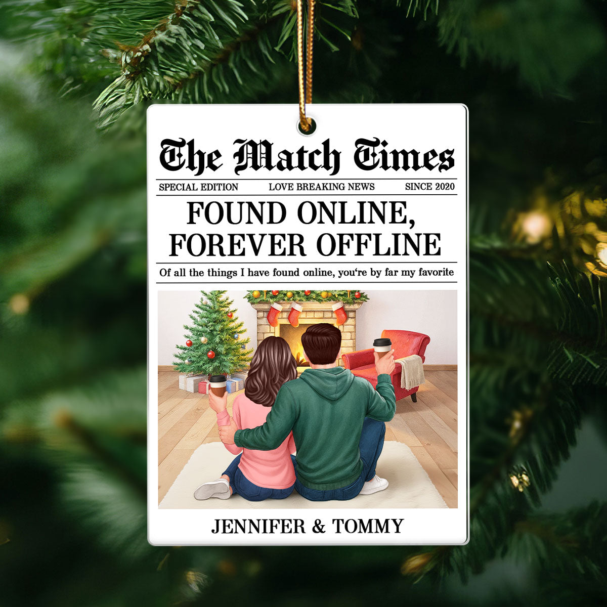 The Match Times Online Dating Couple Personalized Acrylic Ornament - Christmas Gift for Husband, Wife