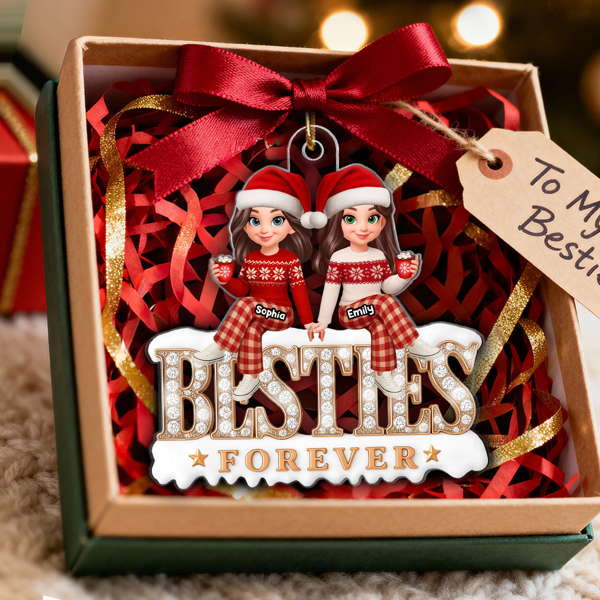 3D Shining Effect Besties Forever - Personalized Acrylic Ornament - Gift For Best Friends