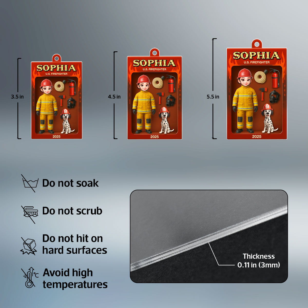 Firefighter Action Figure 3D Effect Personalized Acrylic Ornament - Special Gift For The Brave Firefighter