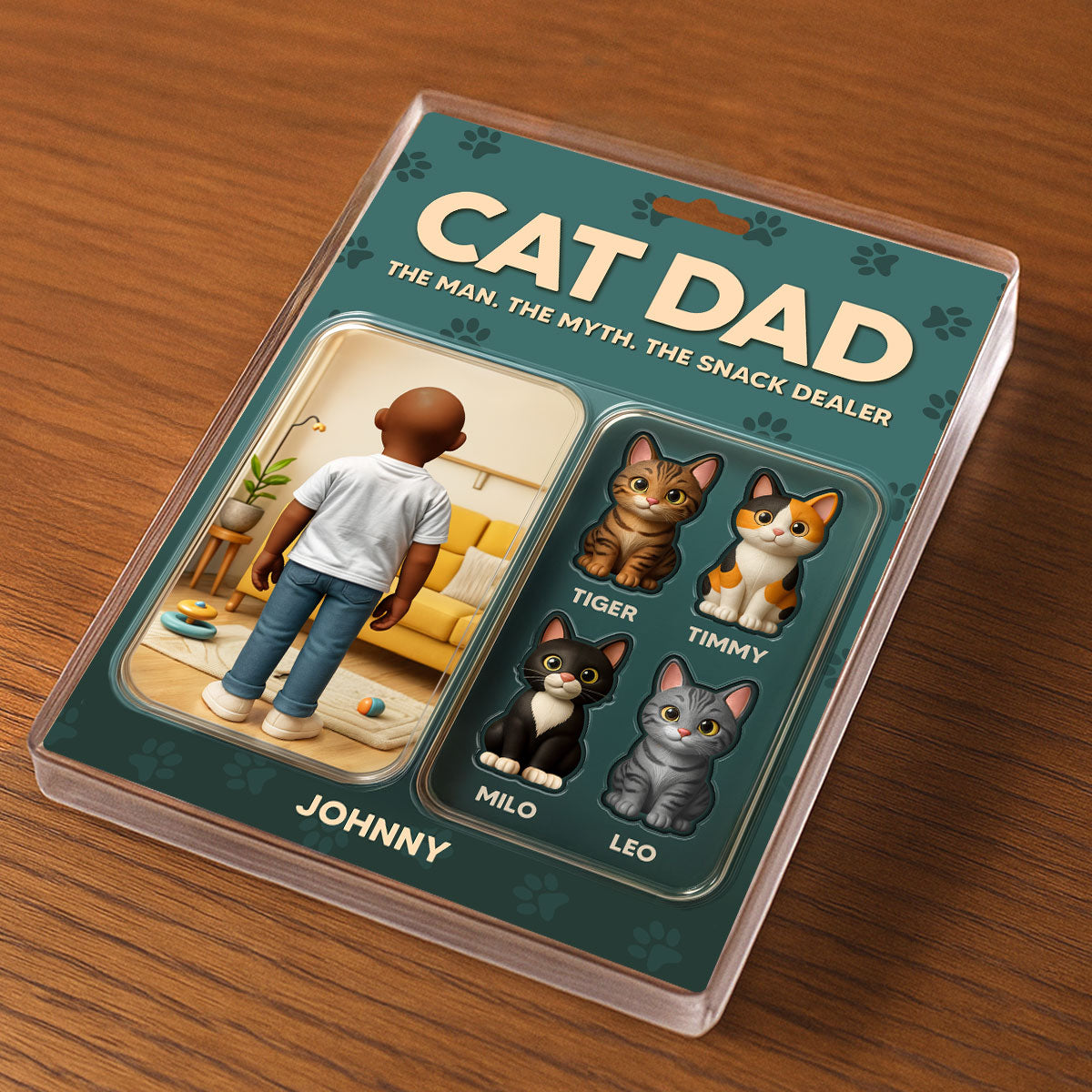 Cat Dad Cartoon Figures Style Personalized Acrylic Block Plaque,  Gift for Cat Lover