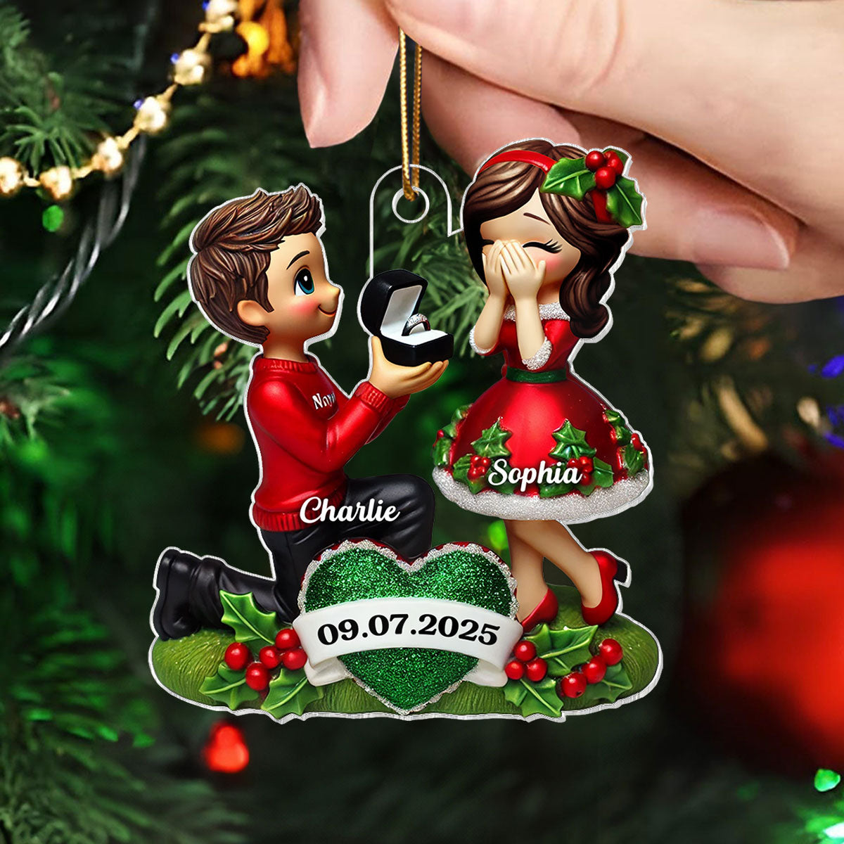 Marriage Proposal 3D Effect Ornament for Couples, Personalized Newly Engaged Gift, ""She Said Yes!"" Ornament