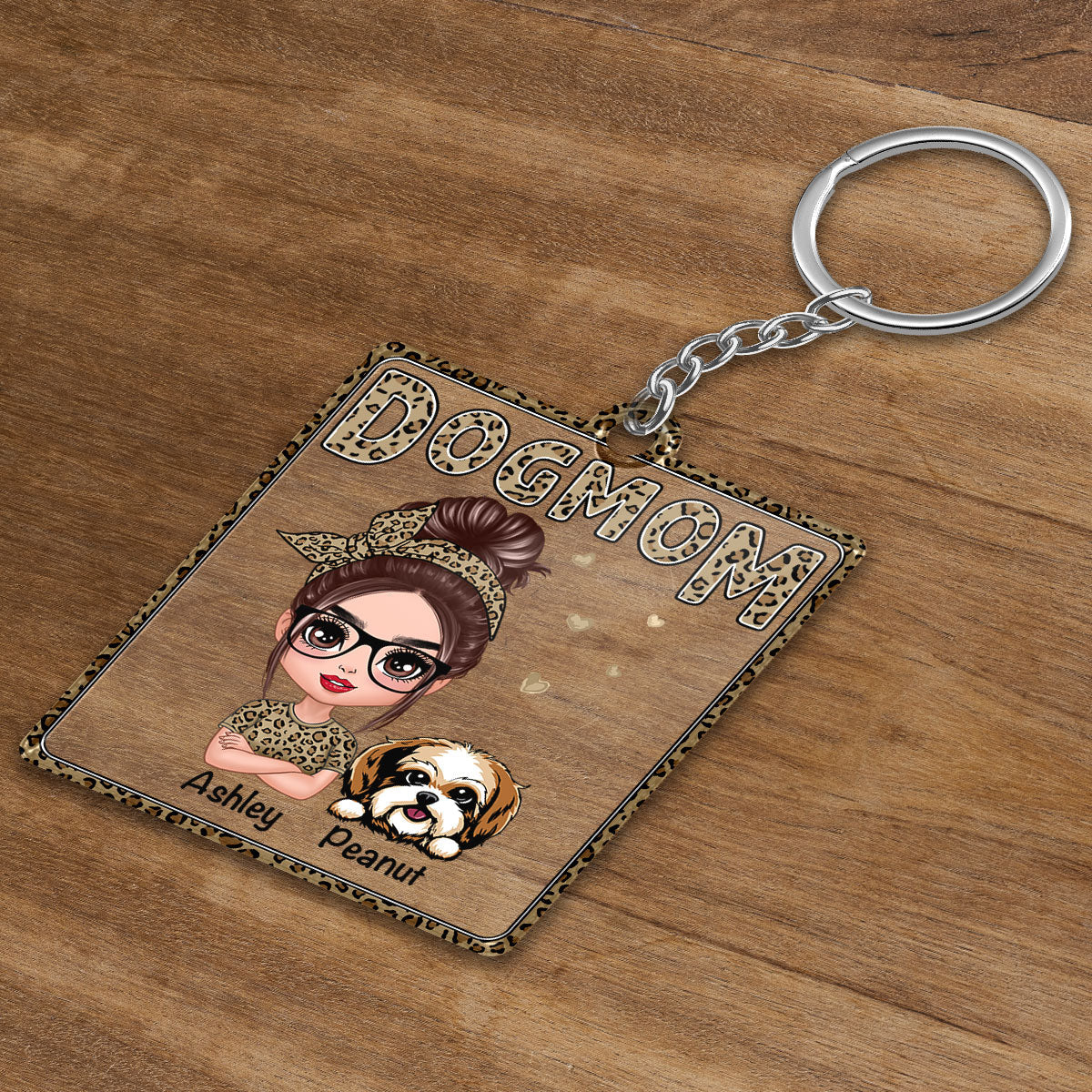 Leopard Shirt Doll Dog Mom Personalized Acrylic Keychain