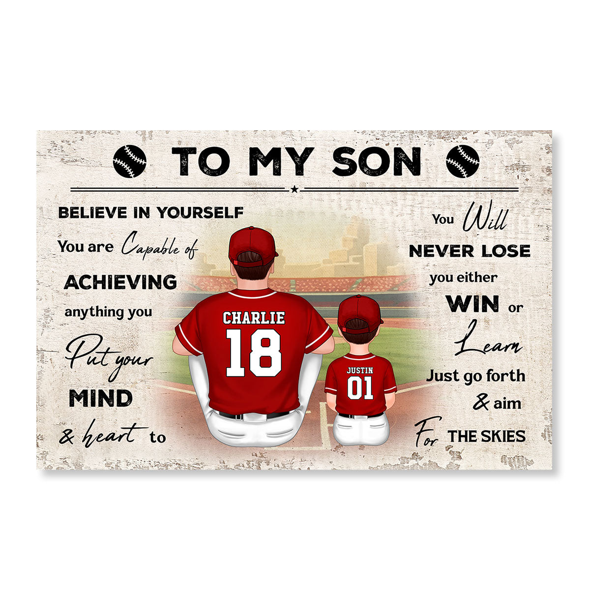 To My Son Baseball Player Personalized Horizontal Poster