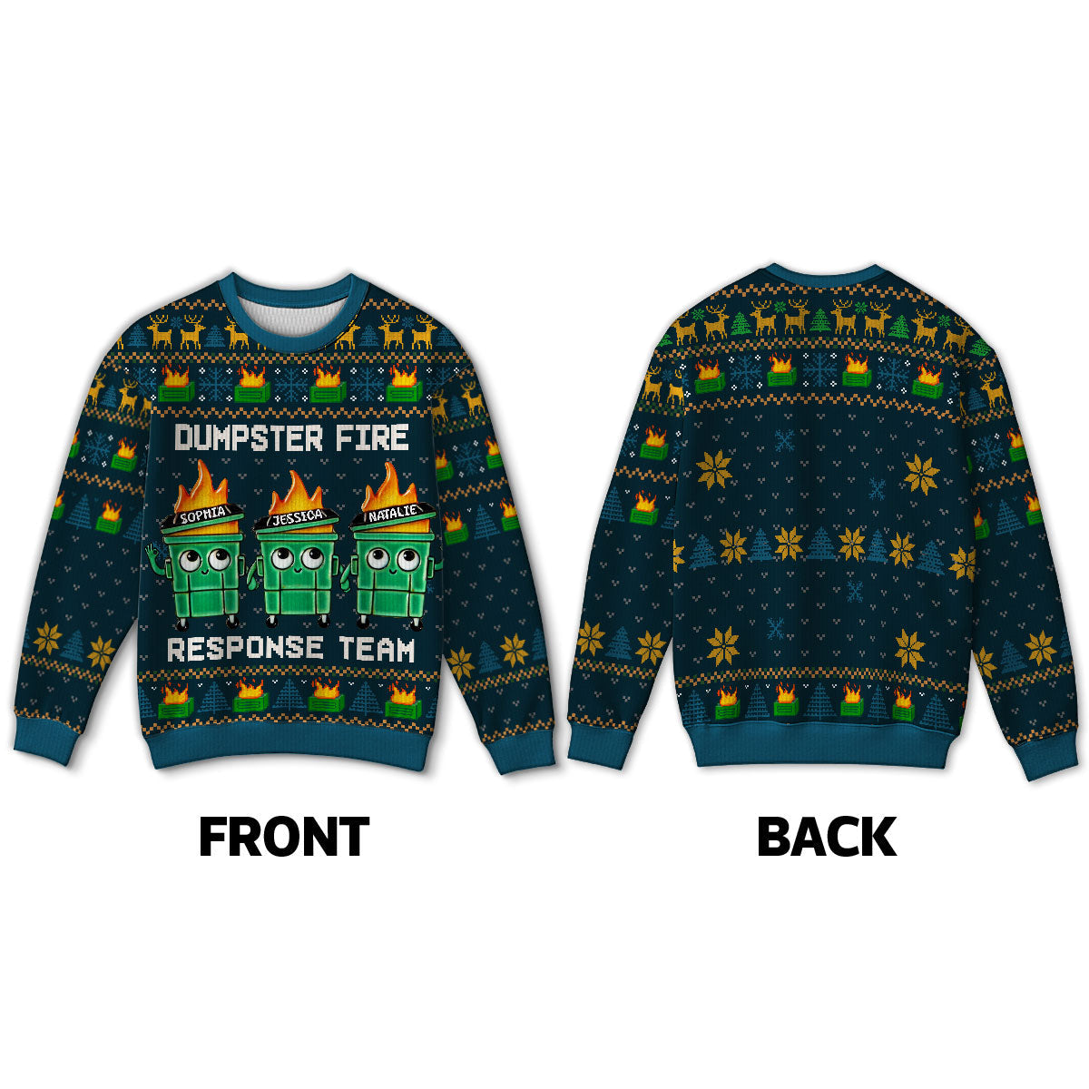 I'm Fine Everything Is Fine Dumpster Fire Funny Office Staff - Personalized Faux Knitting Ugly Sweater - Christmas Costume