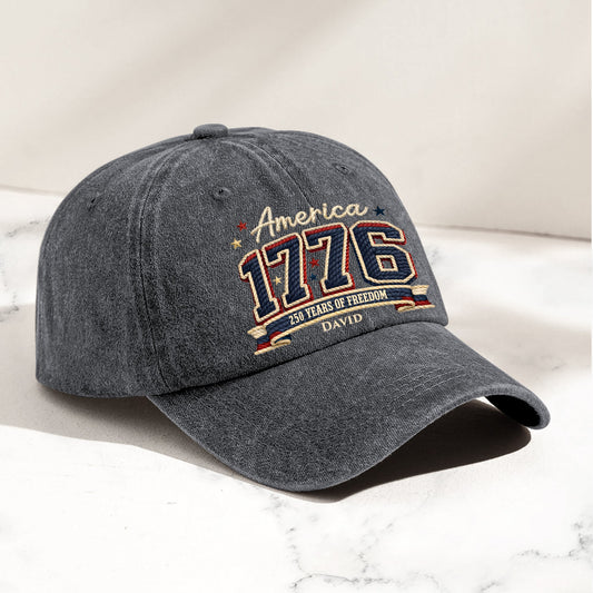 250 Years Of Freedom Faux Pattern - Personalized Distressed Denim Cap