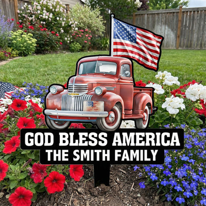 250 Years Of Freedom Red Truck Tractor Garden Decor - Personalized Garden Stake