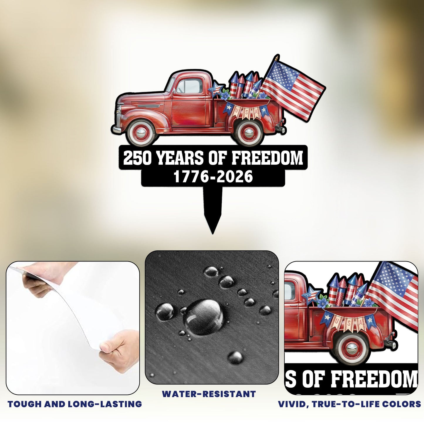 250 Years Of Freedom Red Truck Tractor Garden Decor - Personalized Garden Stake