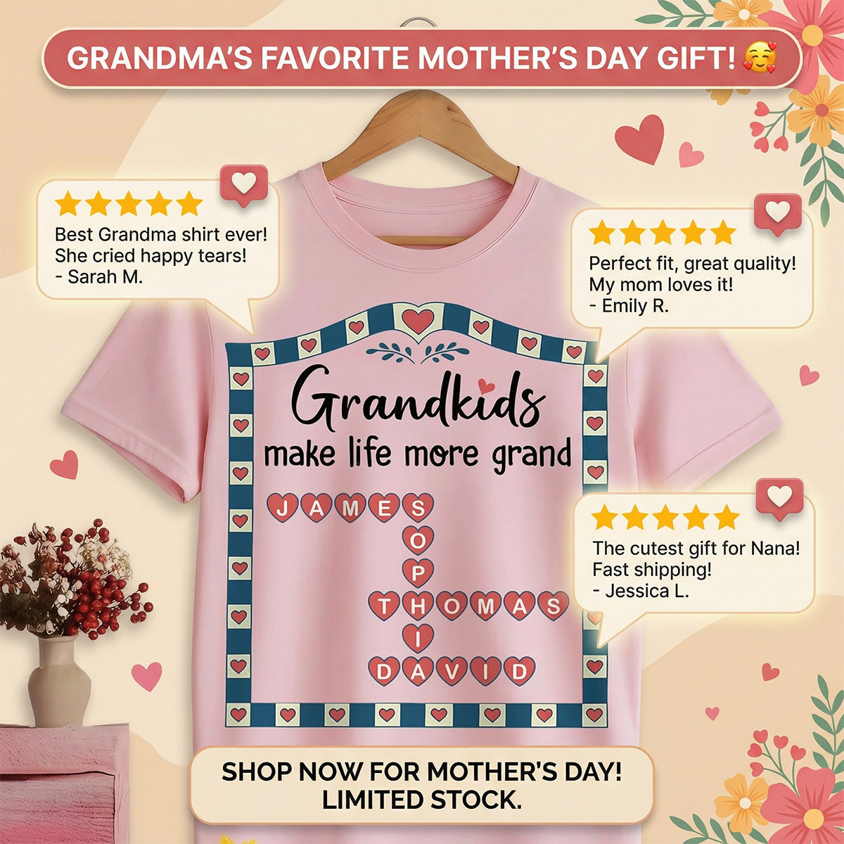Old School Vintage Grandkids Names Crossword Puzzle Art - Personalized Shirt - Gift For Grandma