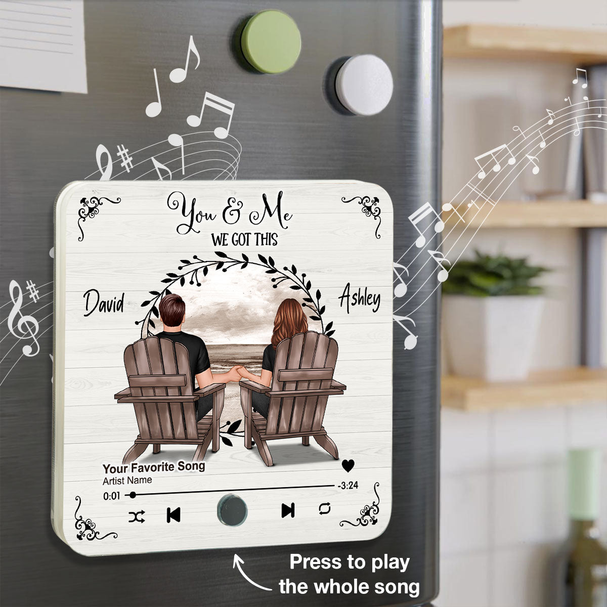 Couple Sitting Peaceful Landscape Through Rustic Window Personalized Music Magnet