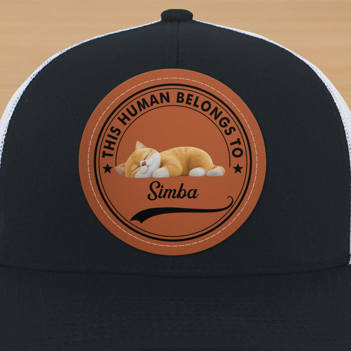This Human Belongs To Cute Sleeping Cats Personalized Leather Patch Hat, Father's Day gift