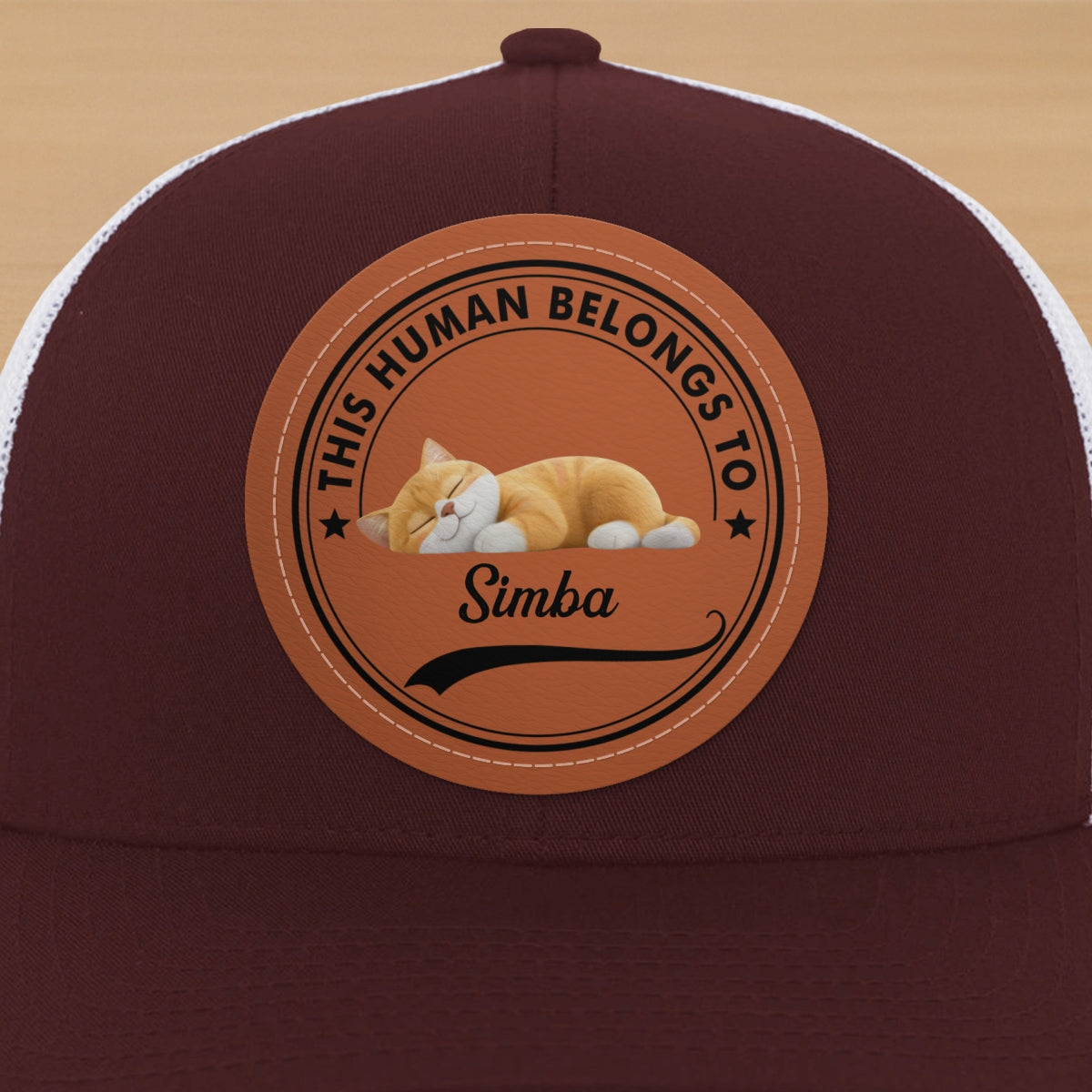 This Human Belongs To Cute Sleeping Cats Personalized Leather Patch Hat, Father's Day gift