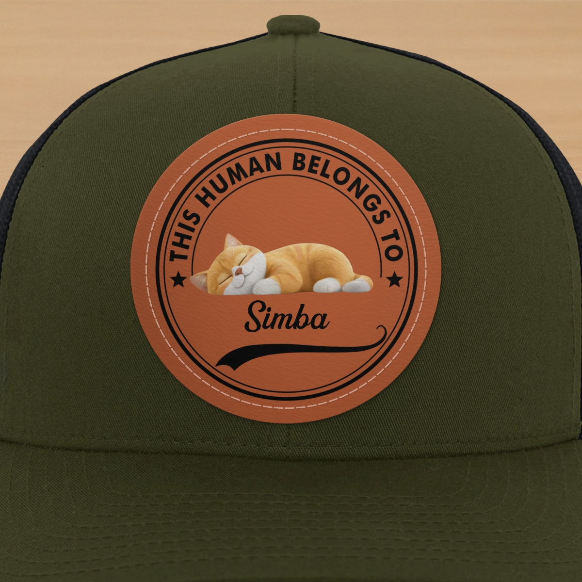 This Human Belongs To Cute Sleeping Cats Personalized Leather Patch Hat, Father's Day gift