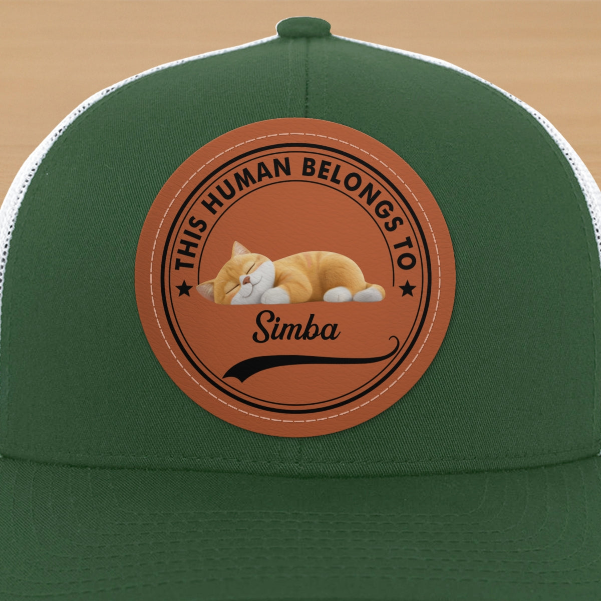 This Human Belongs To Cute Sleeping Cats Personalized Leather Patch Hat, Father's Day gift