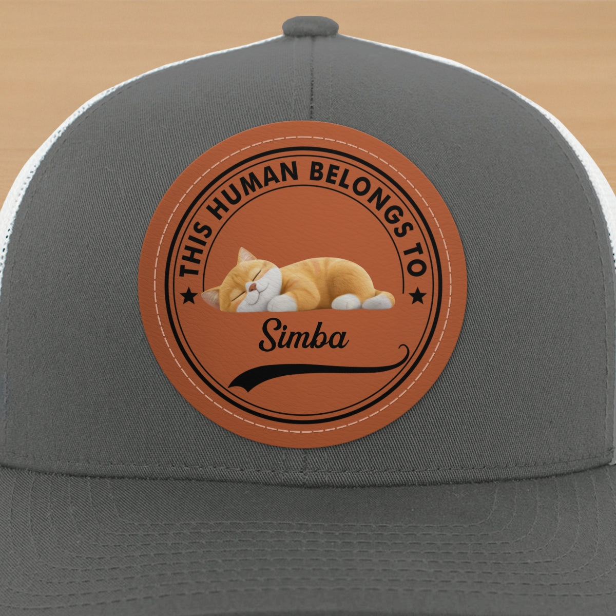 This Human Belongs To Cute Sleeping Cats Personalized Leather Patch Hat, Father's Day gift