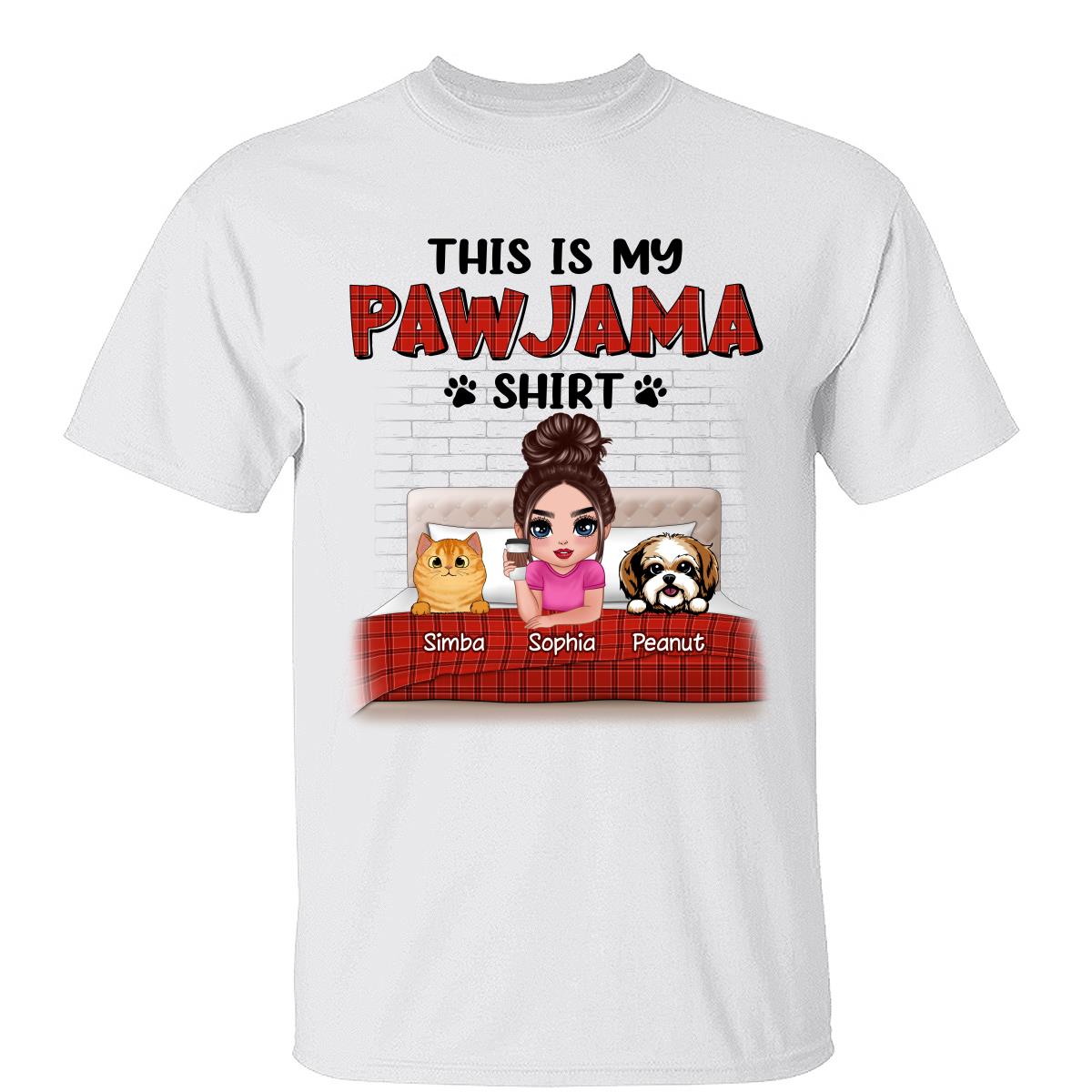 This Is My Pawjama Shirt Dogs Cats On Bed Checkered Pattern Personalized Shirt