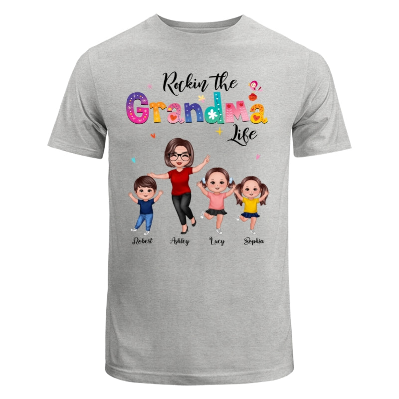 Colorful Floral Pattern Rockin‘ The Grandma Life Happy Doll Grandma & Grandkids Personalized Shirt