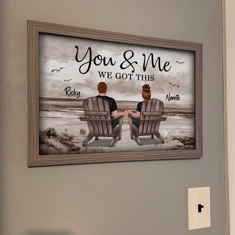 [FREE DELIVERY - Limited Time Offer] Couple Beach Landscape Retro Vintage Personalized Poster, Anniversary Gift For Couple, For Him, For Her