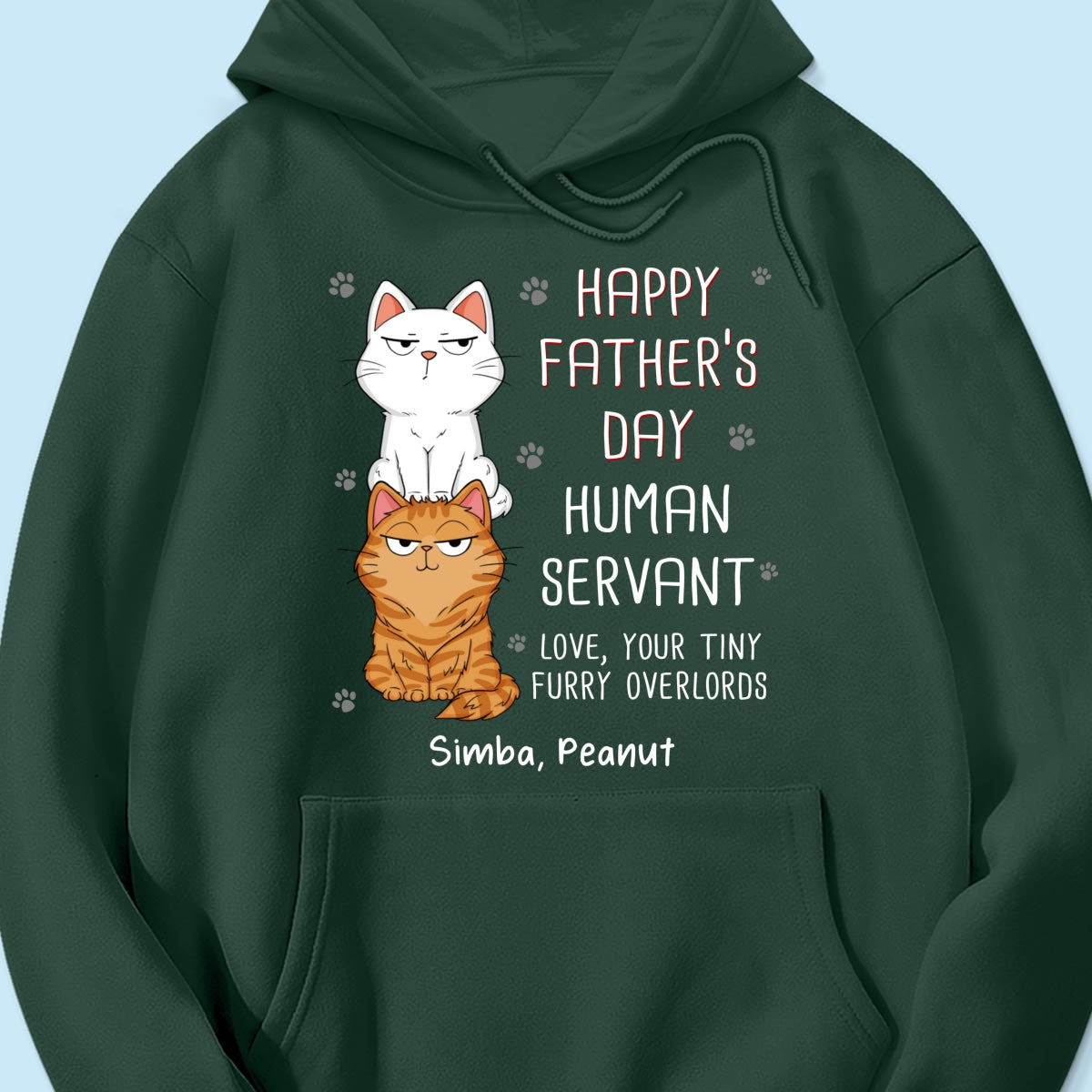 Happy Father‘s Day Human Servant Stacked Cats Funny Gift For Cat Lover Personalized Dark Color Shirt