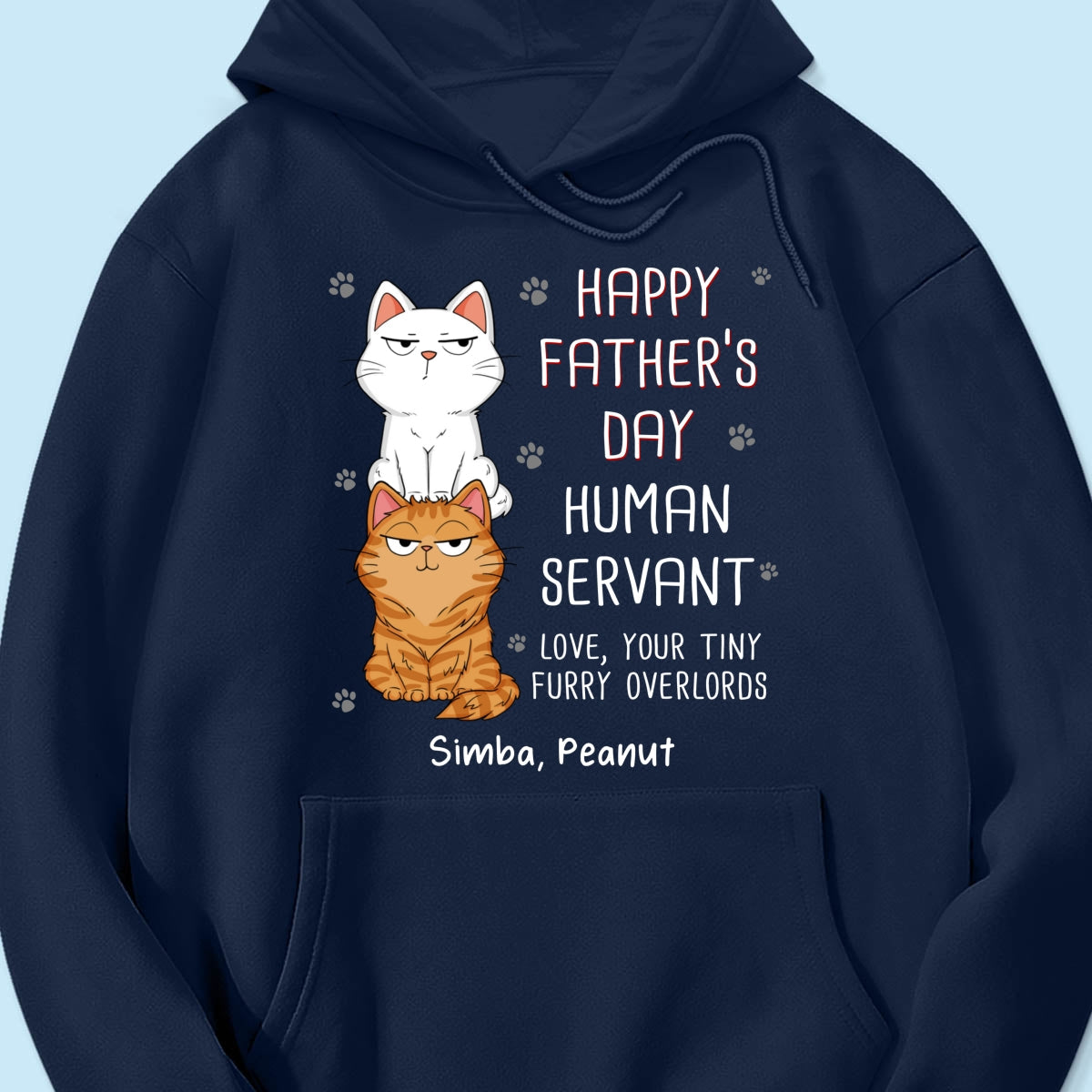 Happy Father‘s Day Human Servant Stacked Cats Funny Gift For Cat Lover Personalized Dark Color Shirt