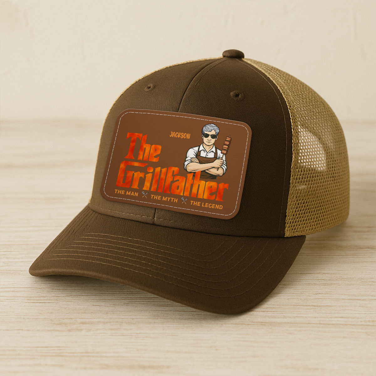 The Grillfather Personalized Leather Patch Hat, Father's Day Gift For Husband, For Dad, For Grandpa