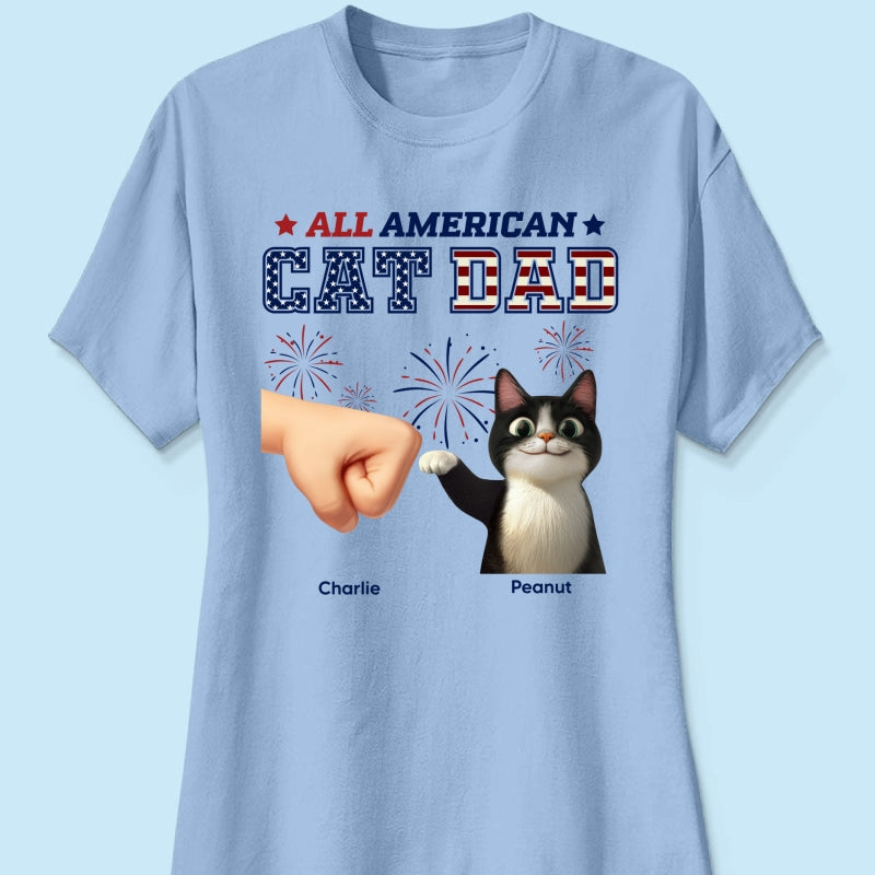 All American Cat Dad Cat Mom Cartoon Cat Punch Hand Personalized Shirt, 4th of July Independence Day Celebration
