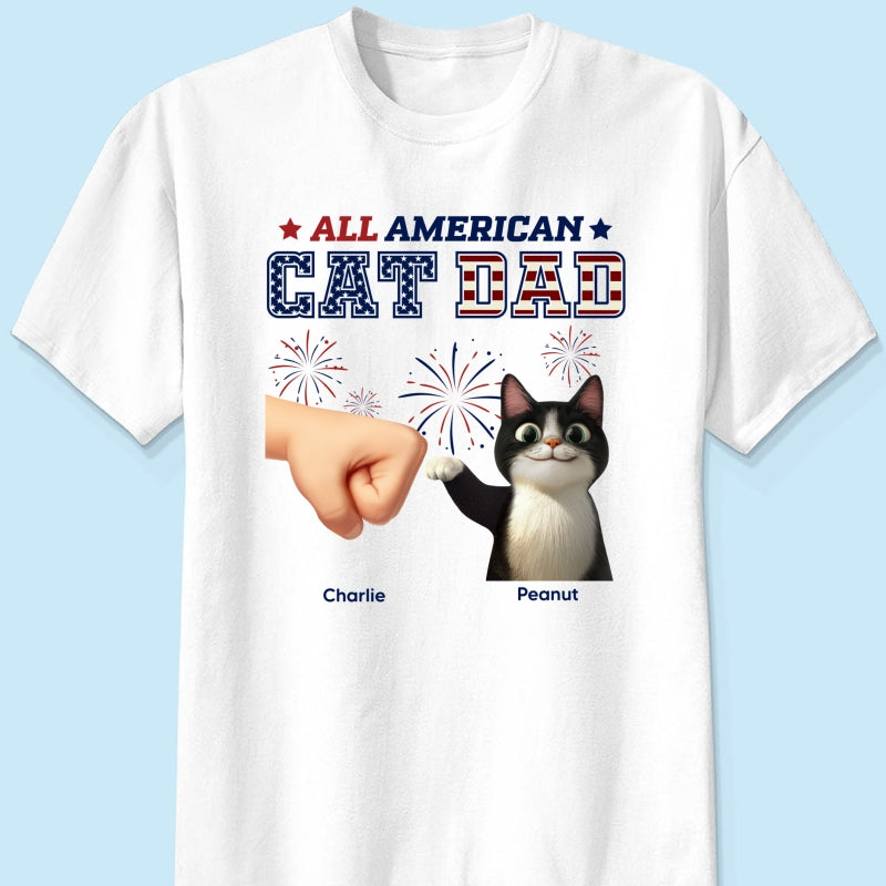 All American Cat Dad Cat Mom Cartoon Cat Punch Hand Personalized Shirt, 4th of July Independence Day Celebration