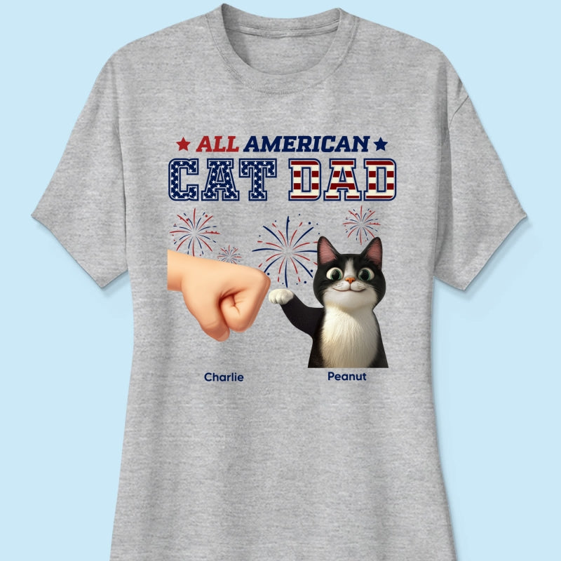 All American Cat Dad Cat Mom Cartoon Cat Punch Hand Personalized Shirt, 4th of July Independence Day Celebration