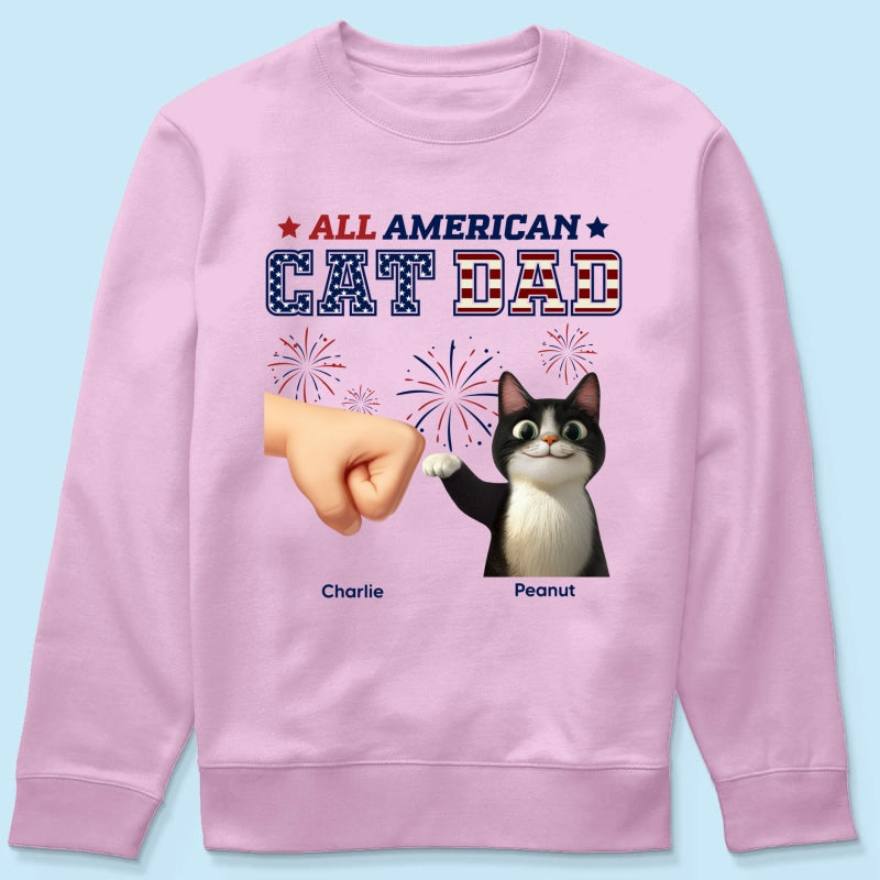 All American Cat Dad Cat Mom Cartoon Cat Punch Hand Personalized Shirt, 4th of July Independence Day Celebration