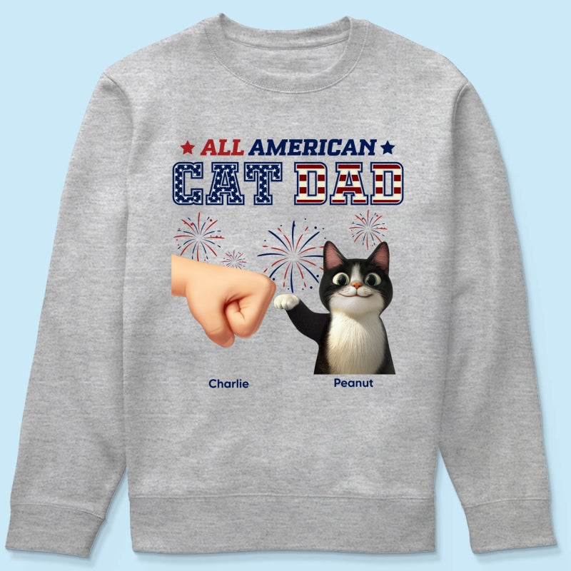 All American Cat Dad Cat Mom Cartoon Cat Punch Hand Personalized Shirt, 4th of July Independence Day Celebration