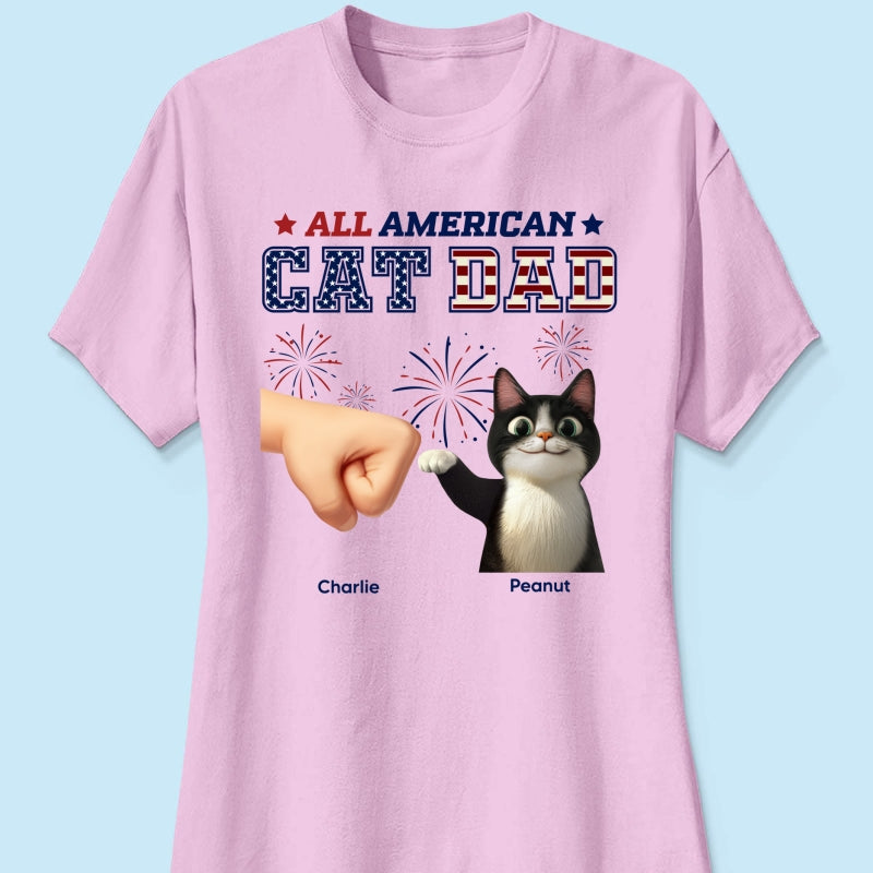 All American Cat Dad Cat Mom Cartoon Cat Punch Hand Personalized Shirt, 4th of July Independence Day Celebration