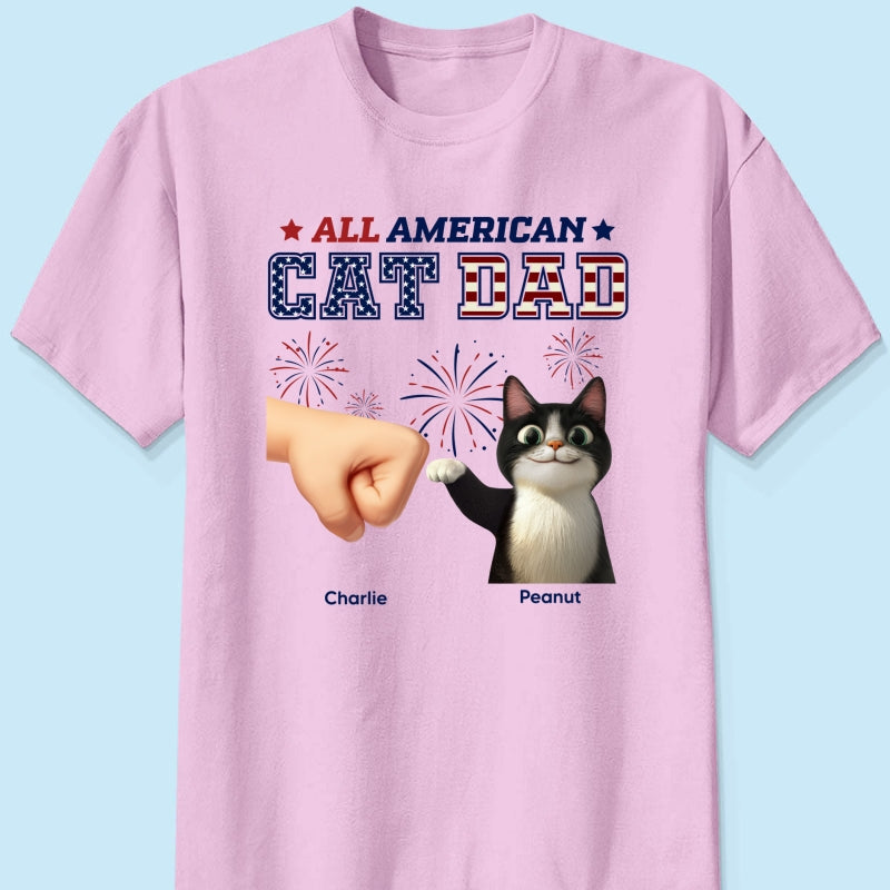 All American Cat Dad Cat Mom Cartoon Cat Punch Hand Personalized Shirt, 4th of July Independence Day Celebration