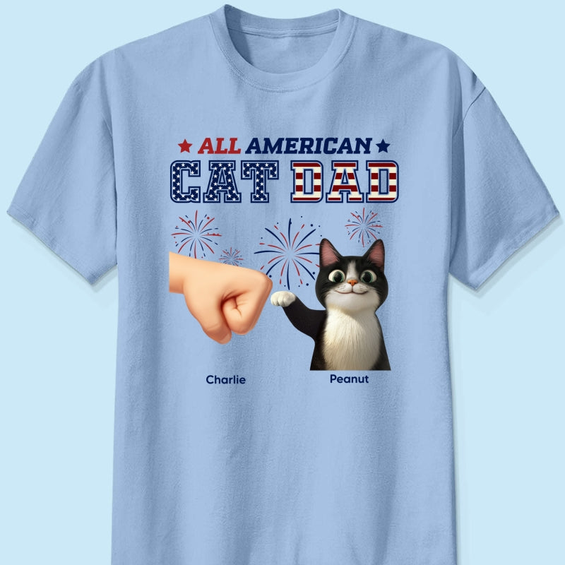 All American Cat Dad Cat Mom Cartoon Cat Punch Hand Personalized Shirt, 4th of July Independence Day Celebration
