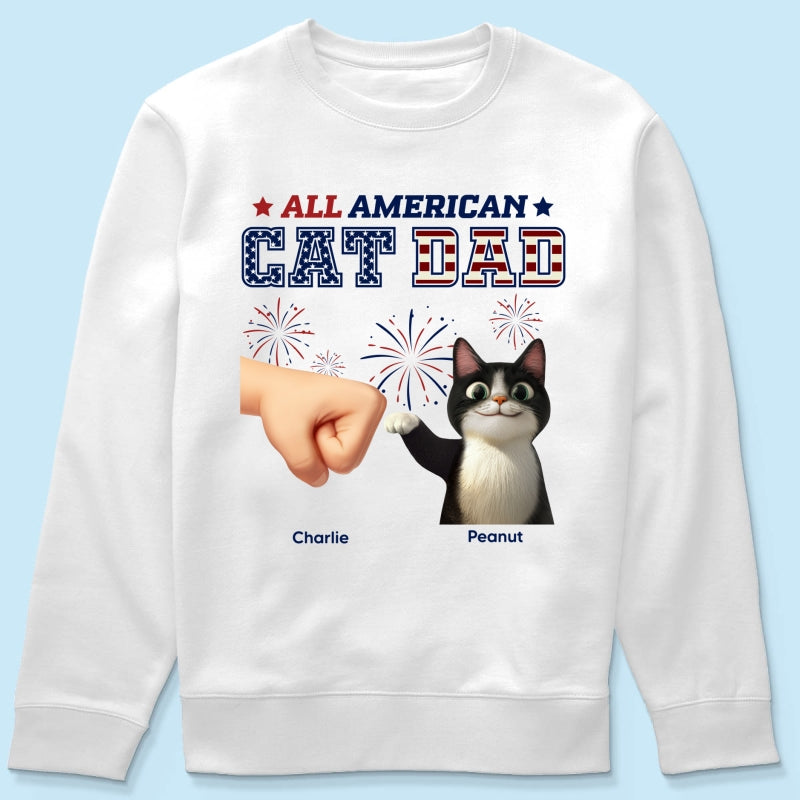 All American Cat Dad Cat Mom Cartoon Cat Punch Hand Personalized Shirt, 4th of July Independence Day Celebration