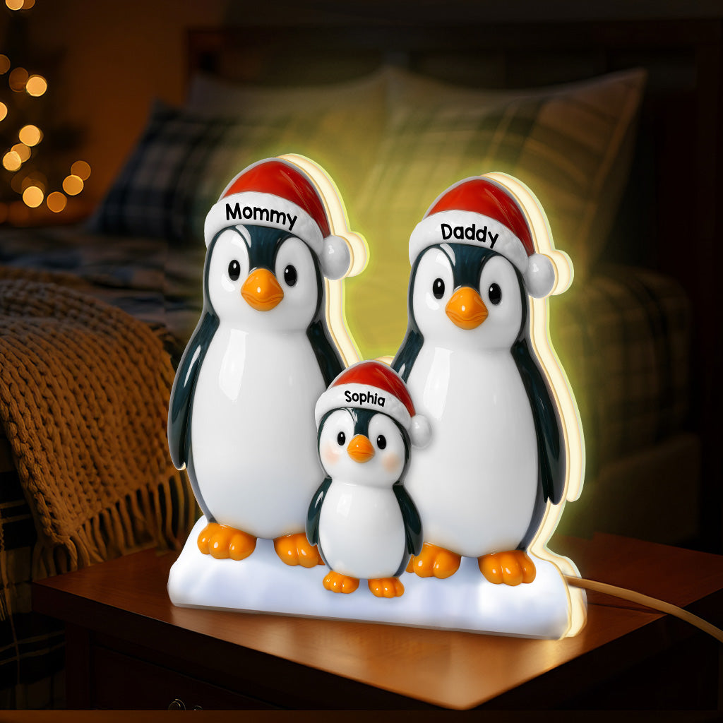 3D Effect Cute Christmas Penguins Grandparents Family - Personalized Light Box - Christmas Decor