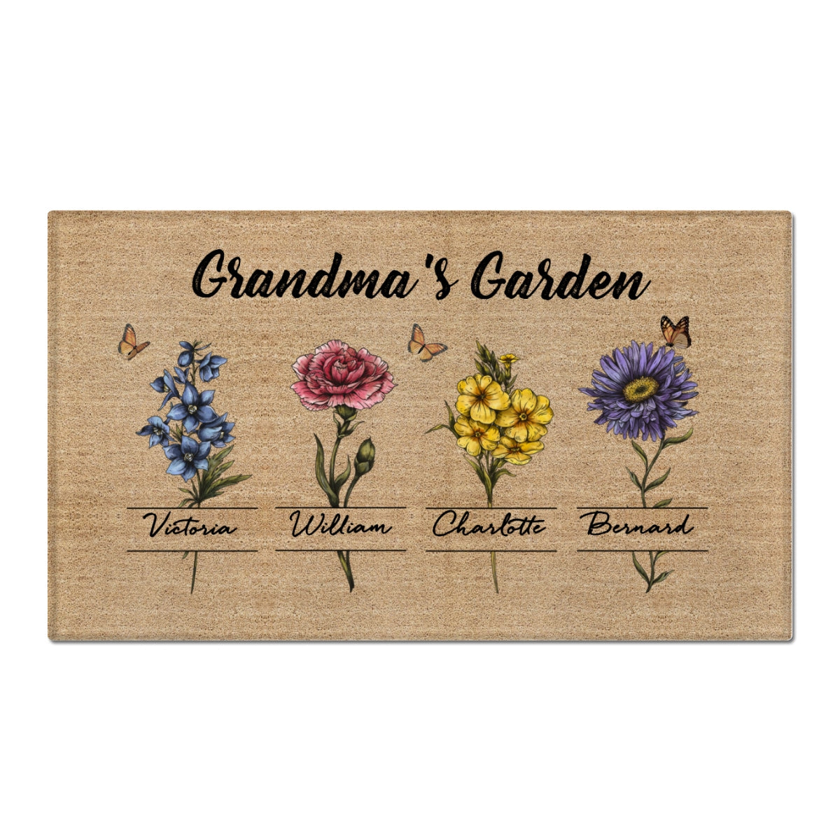 Gift For Grandma Grandma‘s Garden Beautiful Vintage Birth Month Flower With Names Personalized Doormat