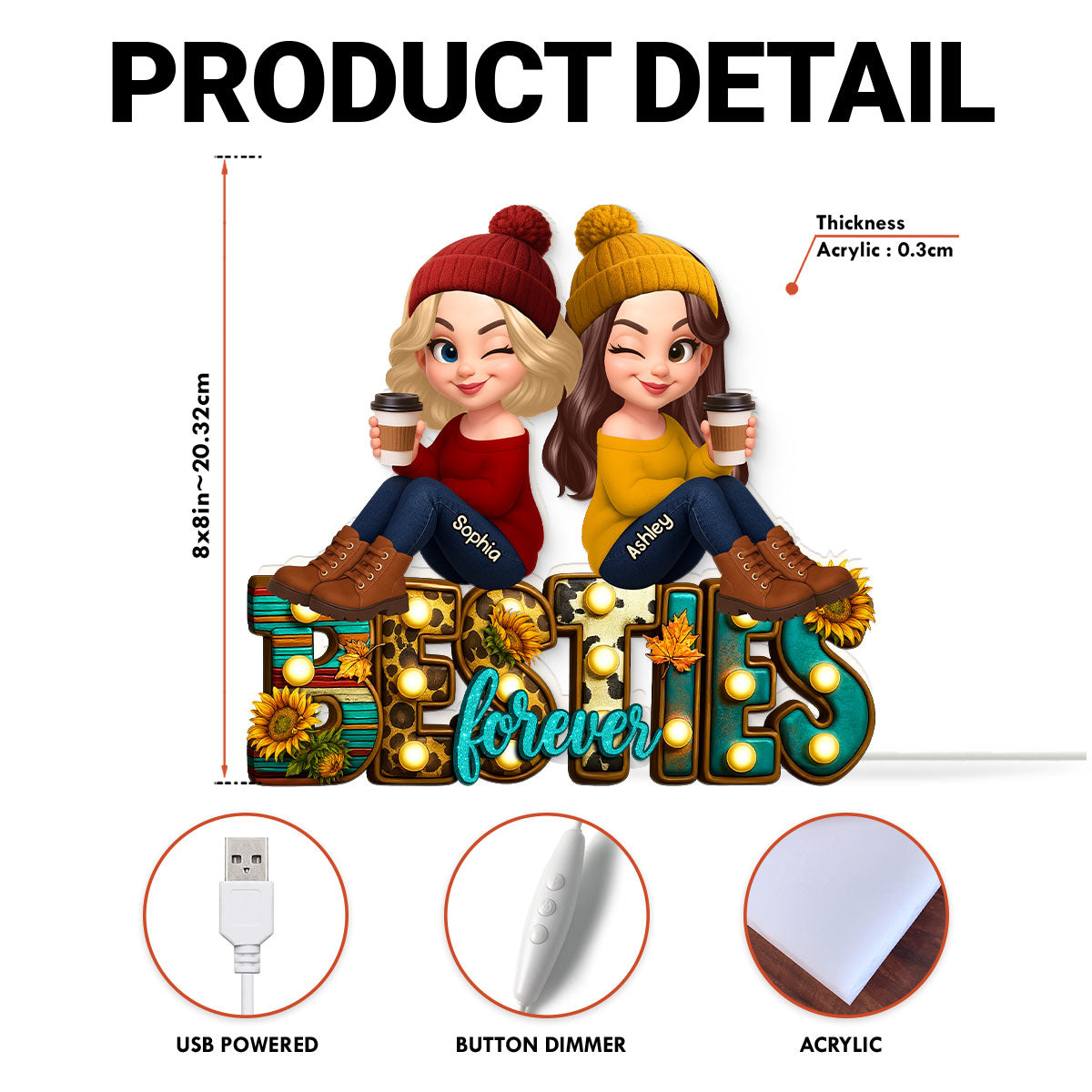 Western Besties Fall Vibe Sitting Personalized Light Box, Fall Gift for Best Friends