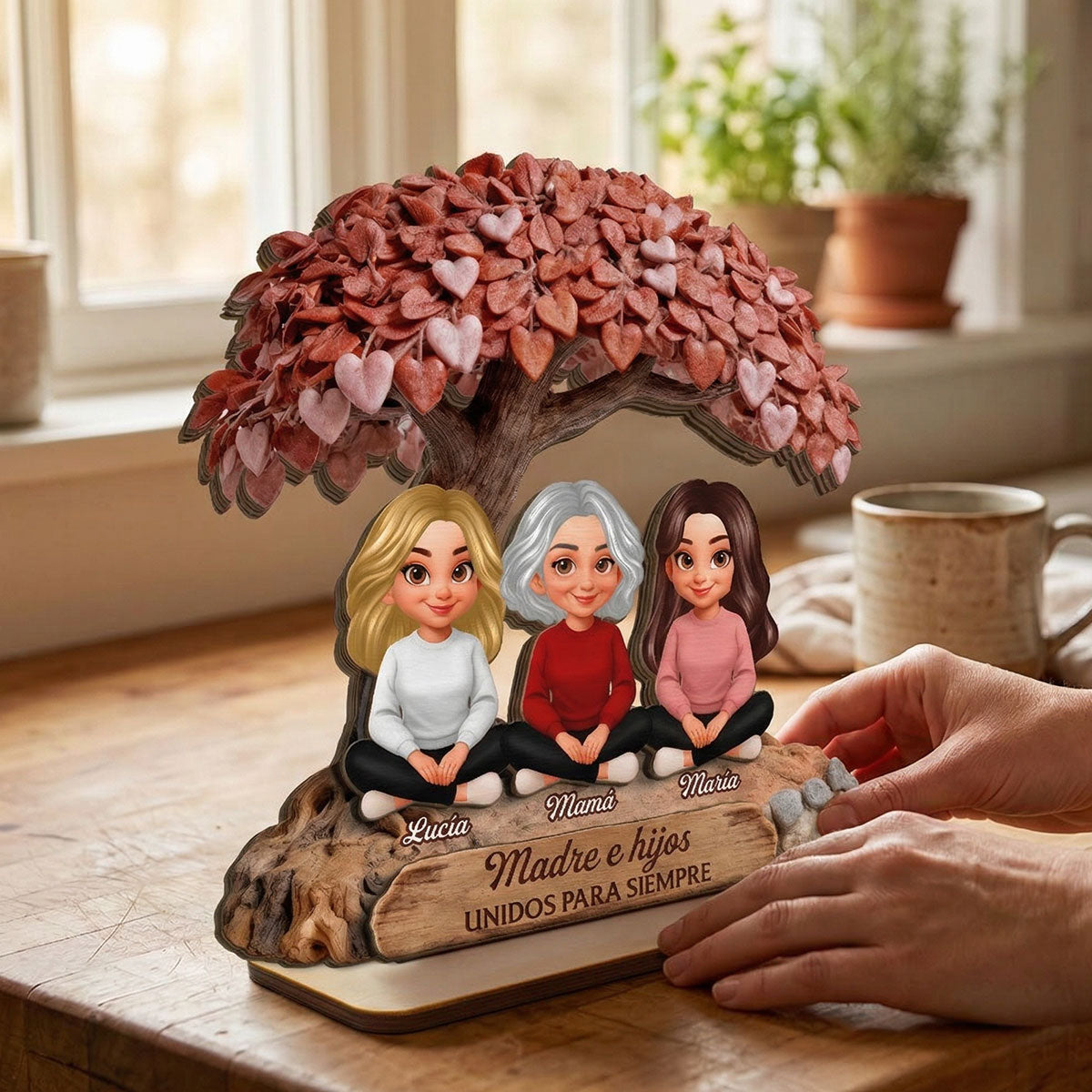 Mam y Hija Hijo Bajo el rbol del Corazn - Placa de Madera Personalizada de 2 Capas - Regalo para Mam