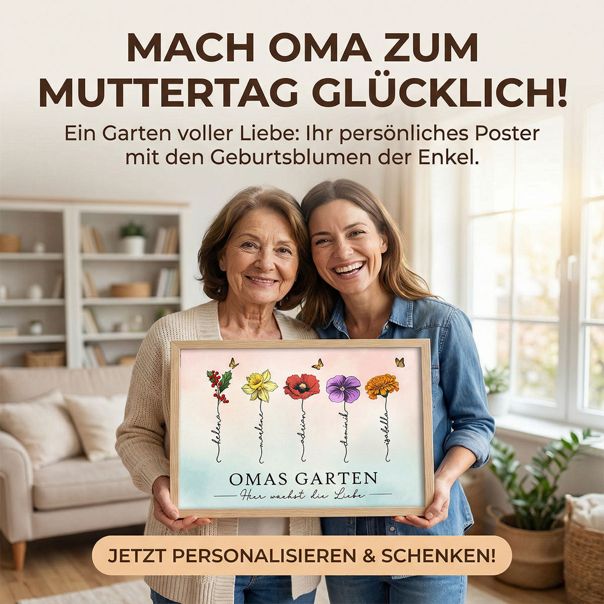 Omas Garten mit Geburtsblumen – Personalisiertes Poster – Muttertagsgeschenk fr Oma