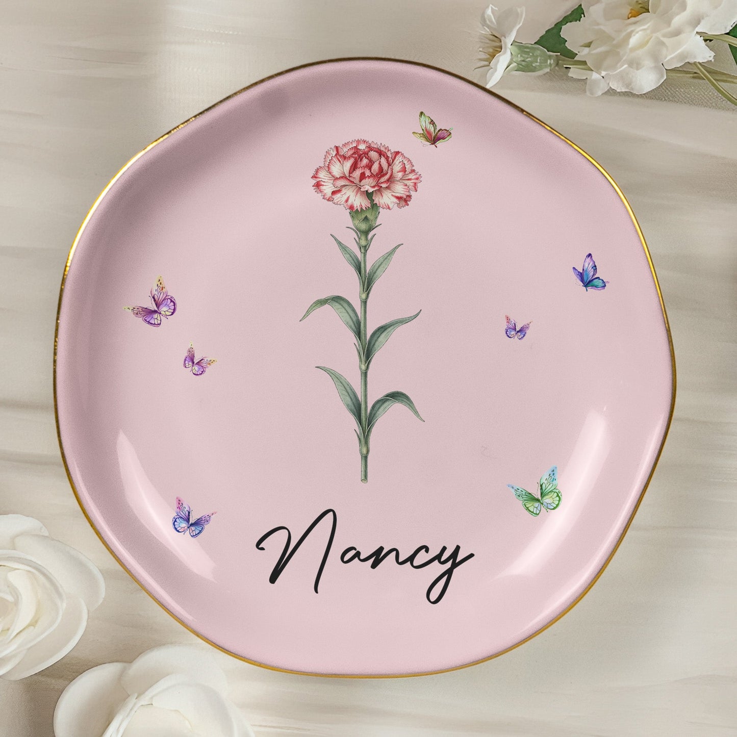 365 Birth Flower Self Gift - Personalized Jewelry Dish