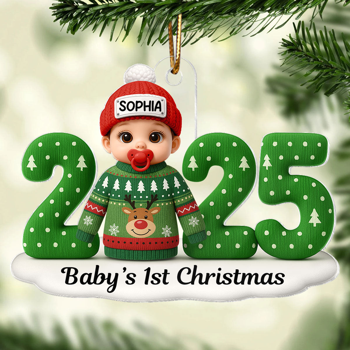 Baby In Ugly Sweater First Christmas - Personalized Acrylic Ornament - Unique Christmas Gift For New Parent, Newborn Keepsake