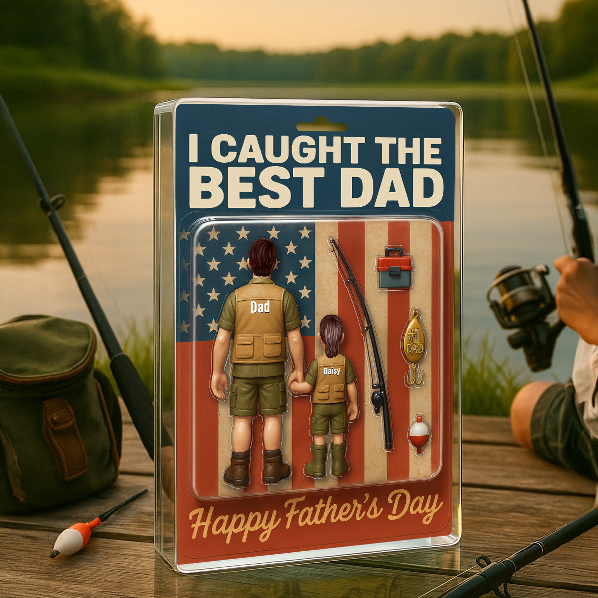 I Caught The Best Dad Custom Fishing Action Figure Personalized Acrylic Block Plaque,  Gift for Dad