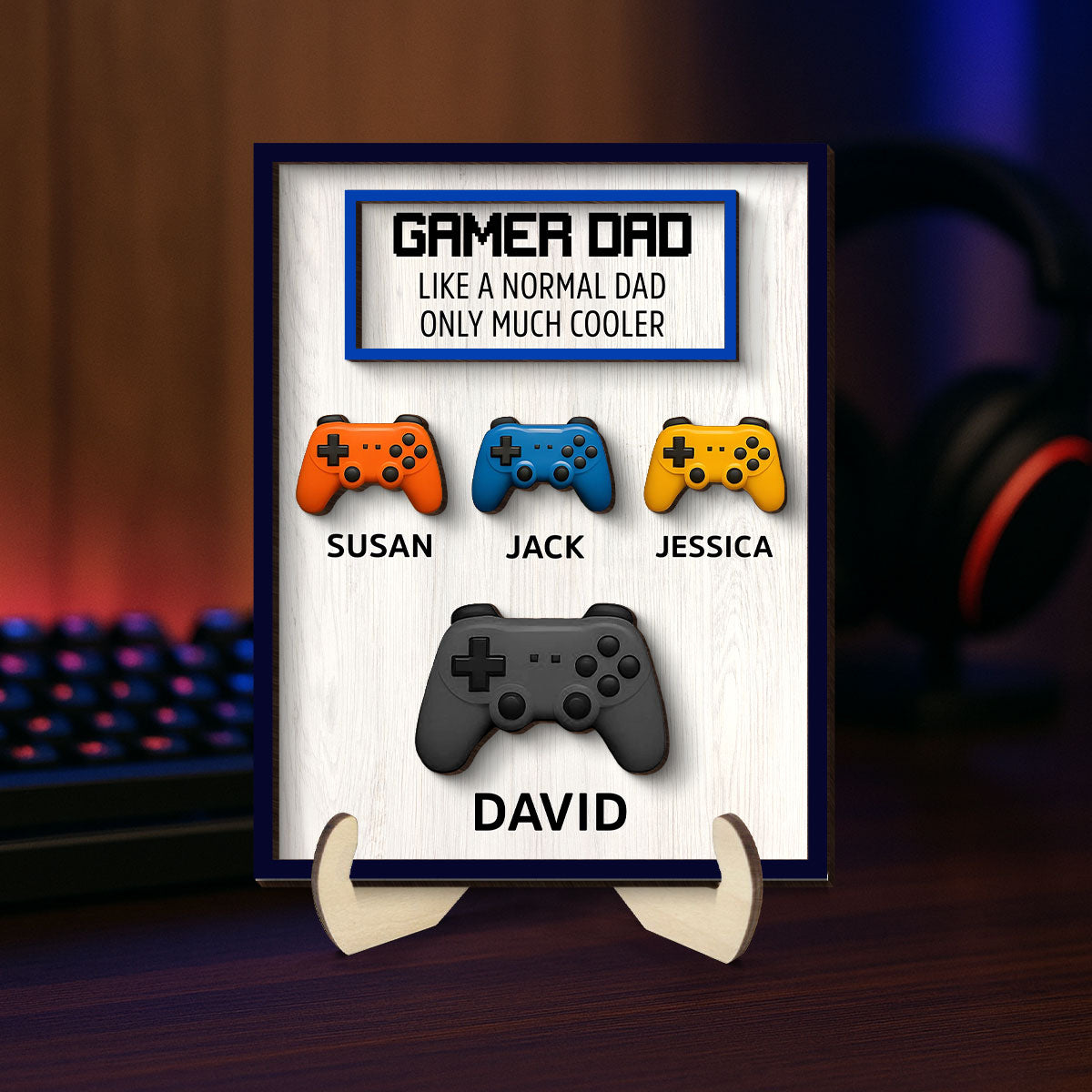 Gamer Dad Much Cooler Custom Controller Personalized 2-Layered Wooden Plaque,  Gift for Gamer Dads