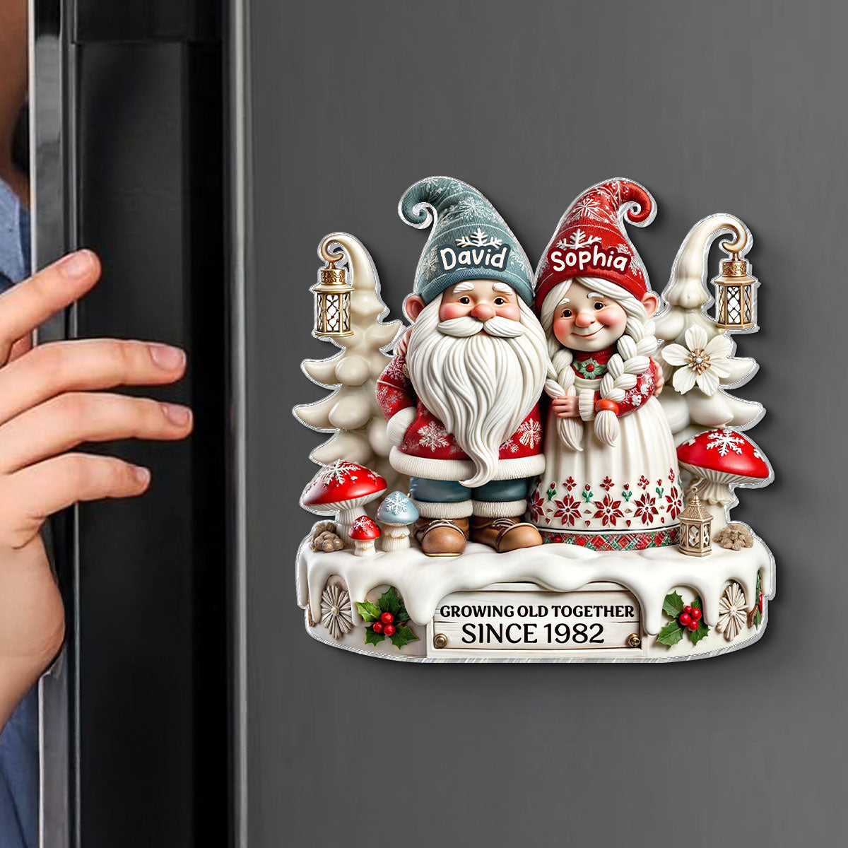 3D Effect Gnome Couple Together Personalized Acrylic Fridge Magnet, 2025 Heartfelt  Gift, Anniversary Gift For Couple, For Him, For Her, Husband, Wife