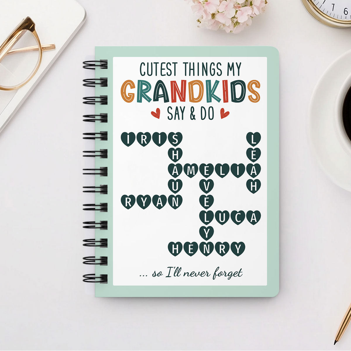 Cutest Things My Grandkids Say & Do Crossword Puzzle Personalized Spiral Notebook Journal, Memory Book