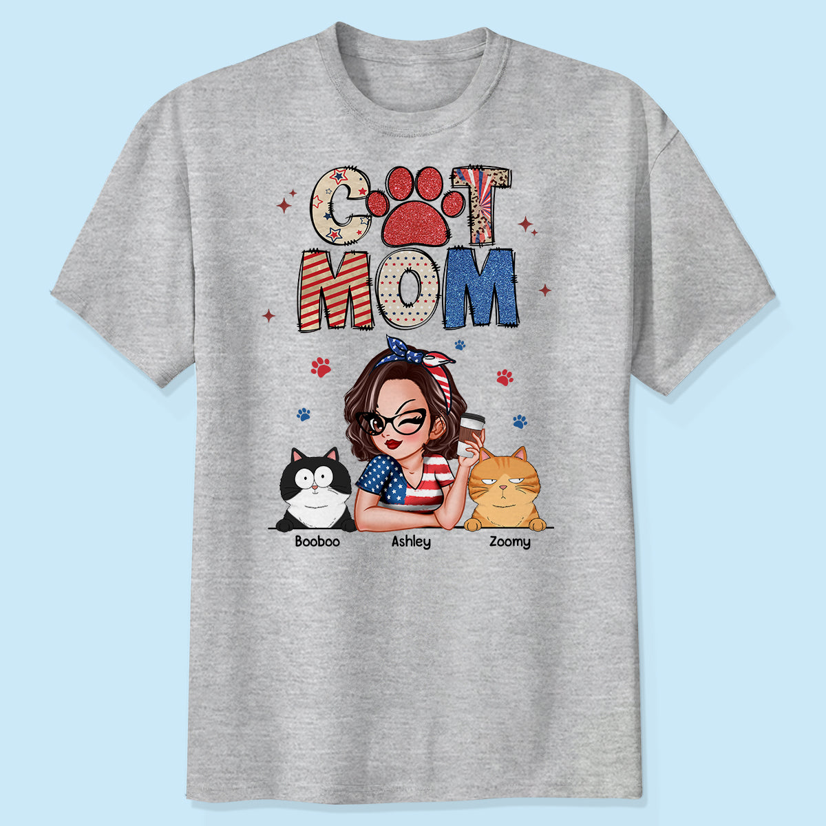 Cat Mom Sparkly Pattern Personalized Shirt, Gift For Cat Mom