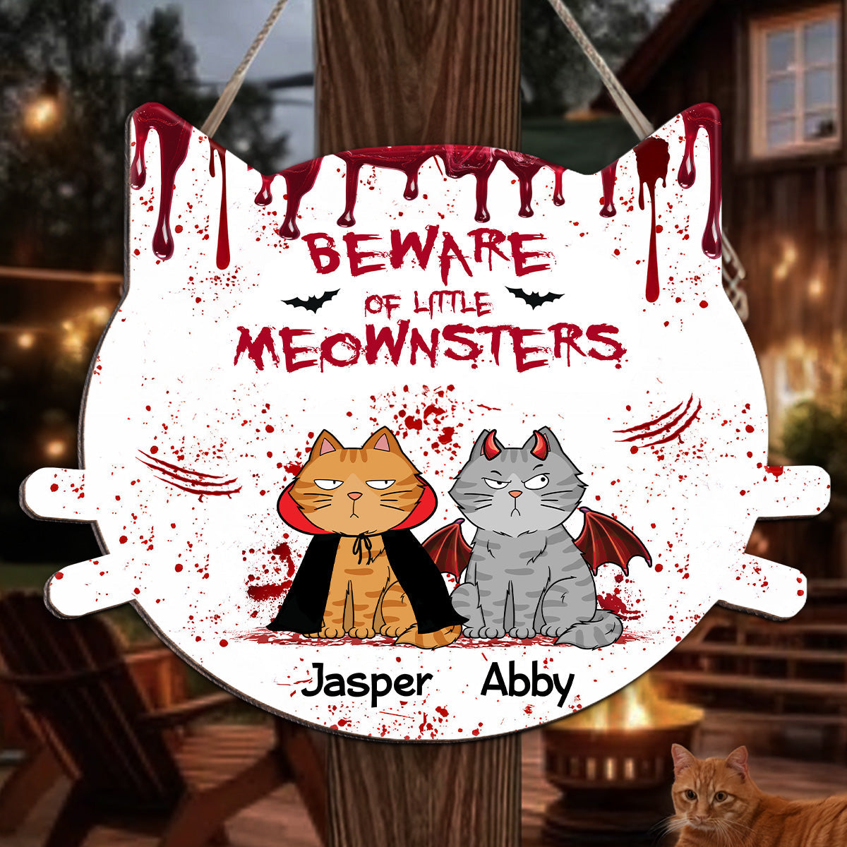 Halloween Beware Of Little Monsters Cats Personalized Door Sign